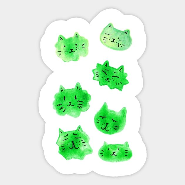 Green Kitty Faces Watercolor Sticker by saradaboru